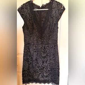 bebe Black Floral Lace Midi Dress